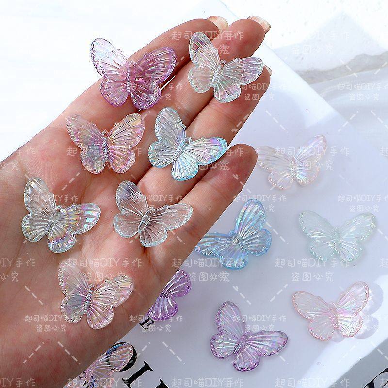 New Acrylic Iridescent Transparent Small Butterfly DIY Handmade Aurora 3D Butterfly Hairpin Iridescent Accessories
