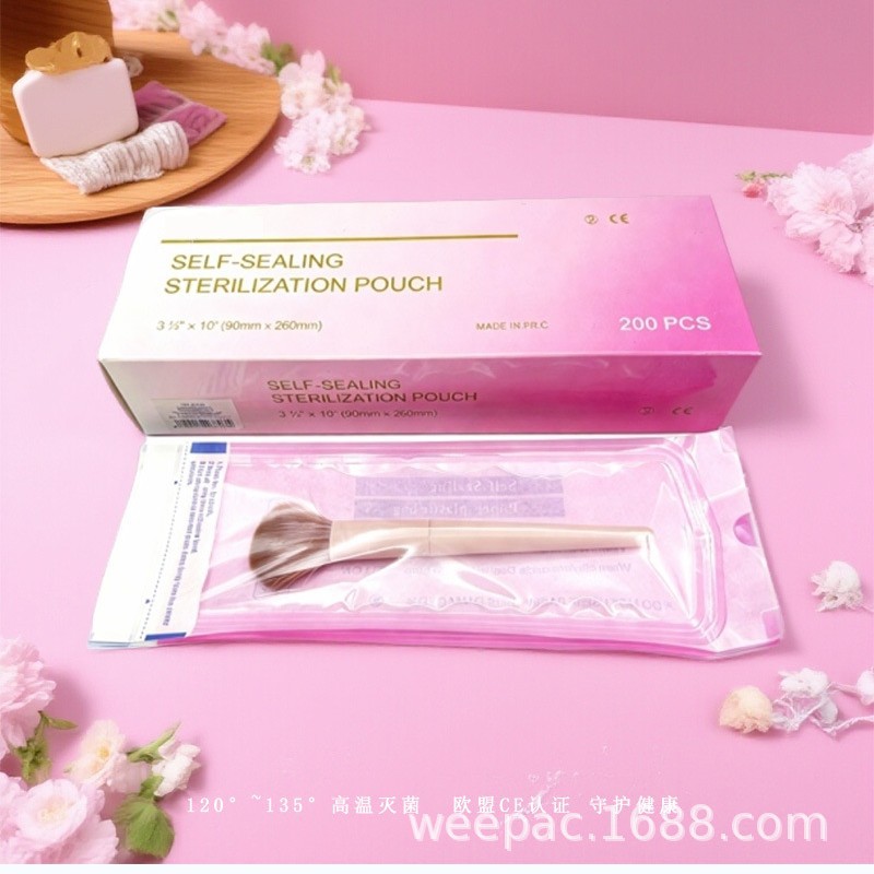 Pink Film Nail Art Self-Sealing Sterilization Bags Dental Consumables High Temperature Sterilization and Disinfection Bags Paper-Plastic Bags for High Temperature Sterilization