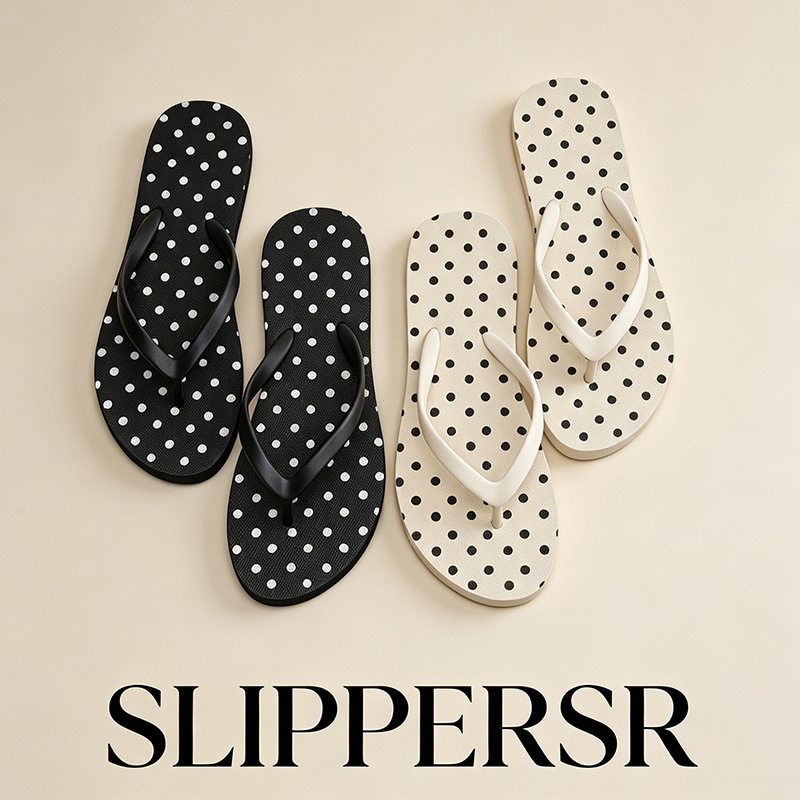 Fashionable men's and women's flip-flops for outdoor wear, polka dot sandals, lightweight, suitable for seaside vacations, non-slip flip-flops, summer black and white Korean style