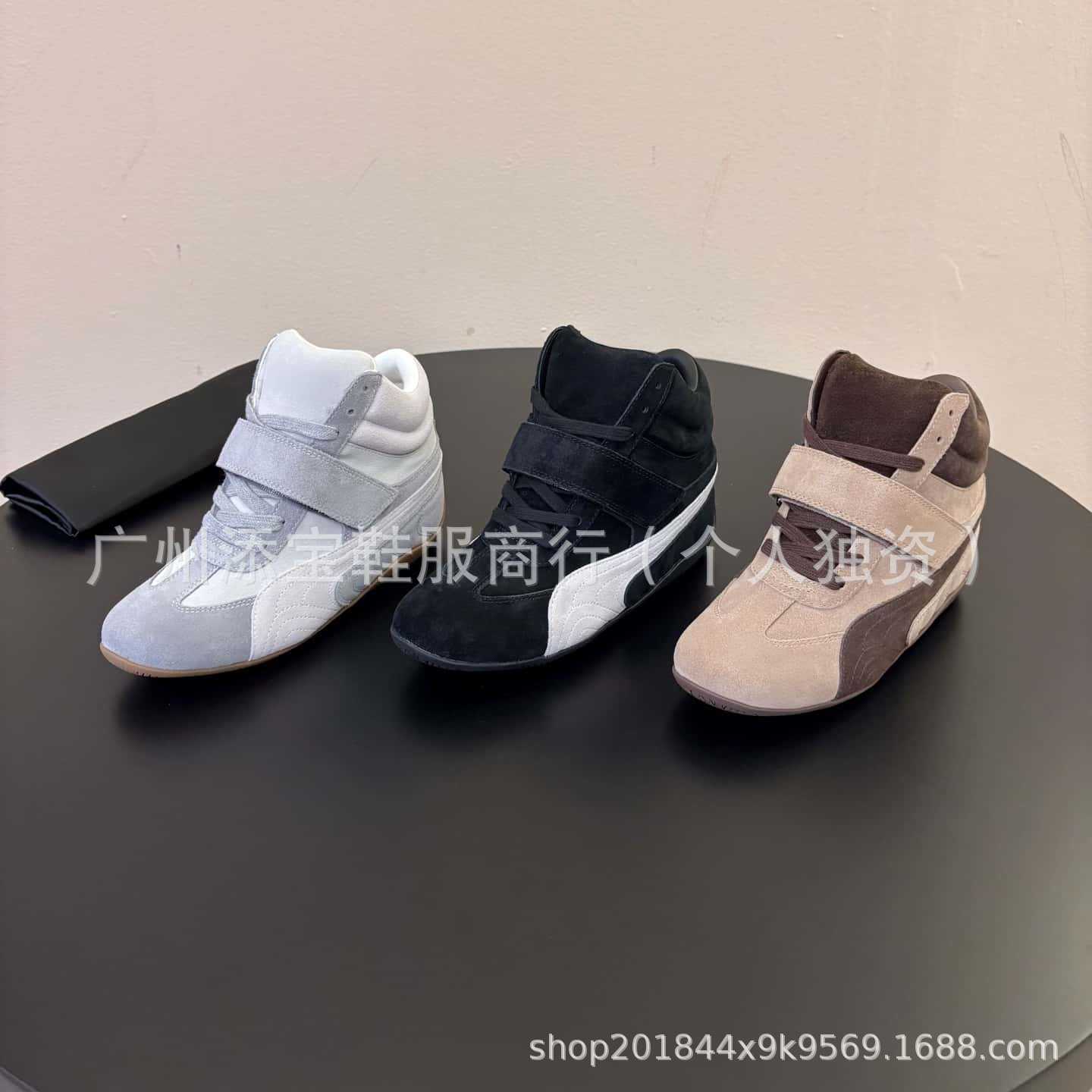 Correct version of the Biao Family Slope casual sneakers for women, featuring a deep toe, inner height-increasing design, Velcro closure, thick sole, and fashionable lace-up style