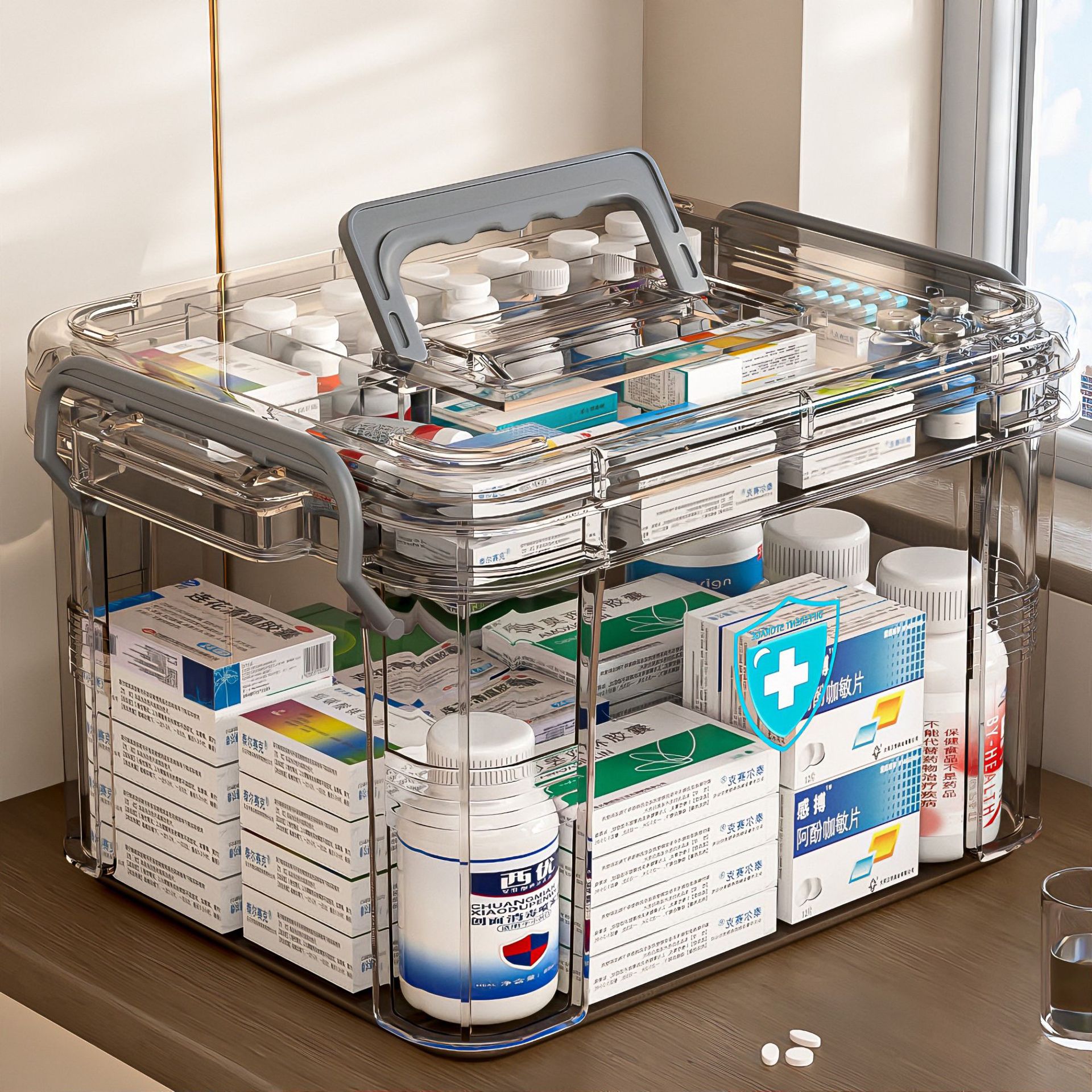 Multi-Layer Large-Capacity Household Transparent Household Medicine Box First Aid Medicine Portable Medical Care Classification Storage Small Medicine Box
