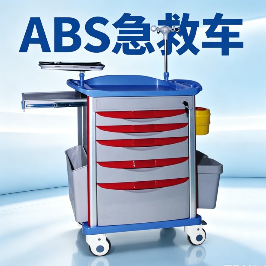 ABS emergency vehicle rescue cart, hospital emergency multi-functional rescue cart, five-drawer nursing emergency equipment cart