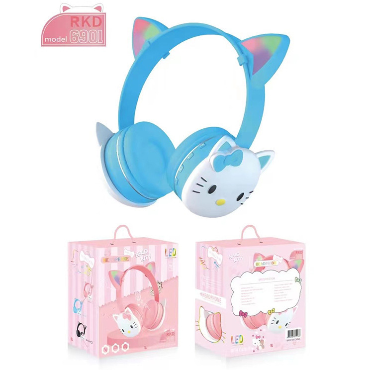 New Cat ear headset cute luminous folding mobile phone computer stereo e-sports wired headset factory