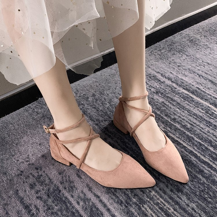 Spring and autumn season, pointed-toe, shallow-cut flats, sweet and ethereal style, perfect with dresses, with straps, low heels, trendy women's shoes